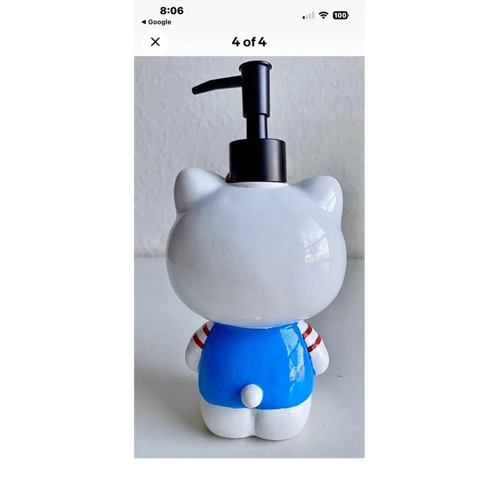 Sanrio Hello Kitty Ceramic Soap Lotion Dispenser Blue‎ Overalls Red Bow Kawaii